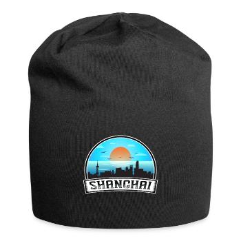 Shanghai China Skyline Vintage Sunset Travel Souve - Jersey-Beanie - Schwarz - Vorne