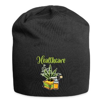 Green Cannabis Shirt For High People "Healthcare" - Jersey Beanie - black - Front