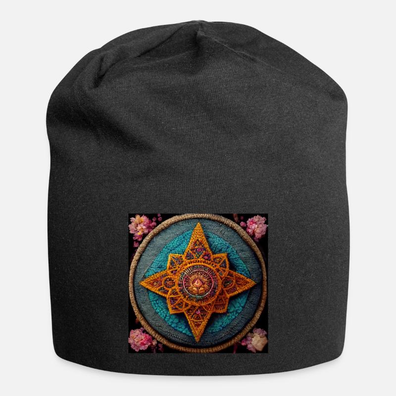 Boho Mandala Abstract - Jersey Beanie - black