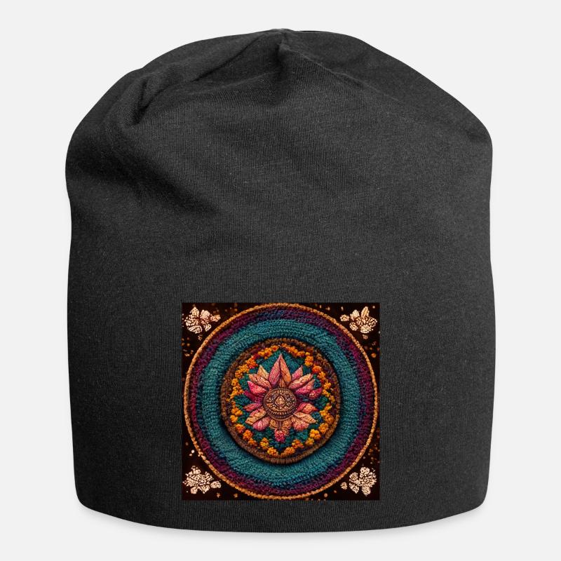 Boho Mandala Abstract - Jersey Beanie - black