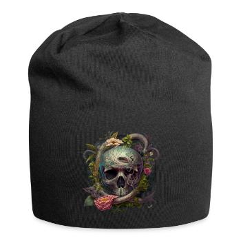 Totenkopf - Blumen ∞ Skull Floral Design - Jersey-Beanie - Schwarz - Vorne