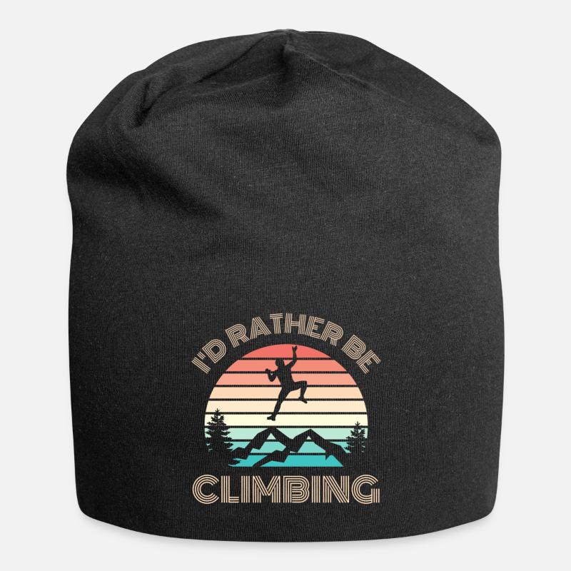 I'D RATHER be Climbing Klettern Spruch Retro Sonne - Jersey-Beanie - Schwarz