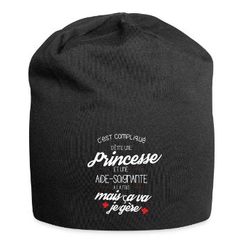 T-shirt Princesse Aide Soignante - cadeau drôle - Bonnet en jersey - noir - Devant