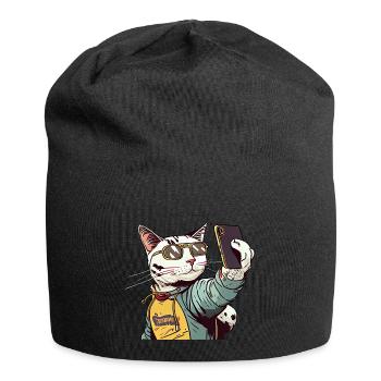 Comic Katze Selfie - Jersey-Beanie - Schwarz - Vorne
