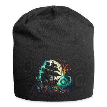 Bateau pirate rétro avec une pieuvre colorée - Bonnet en jersey - noir - Devant
