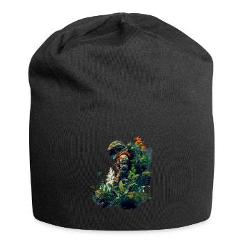 Astronaut mit Pflanzen überwuchert - Surreal - Jersey-Beanie - Schwarz - Vorne