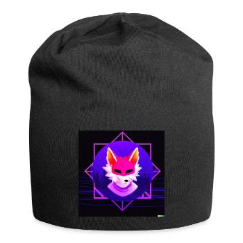 Kitsun Vaporwave Japanese Kami Vaporwave Kitsune - Jersey Beanie - black - Front