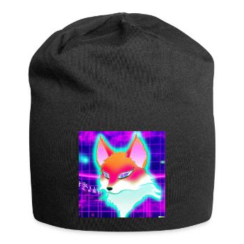 Kitsun Vaporwave Japanische Kami Vaporwave Kitsune - Jersey-Beanie - Schwarz - Vorne
