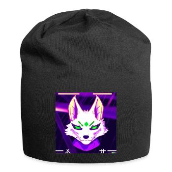 Kitsun Vaporwave Japanische Kami Vaporwave Kitsune - Jersey-Beanie - Schwarz - Vorne