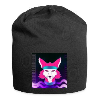 Kitsun Vaporwave Japanese Kami Vaporwave Kitsune - Jersey Beanie - black - Front