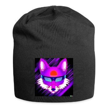 Kitsun Vaporwave Japanese Kami Vaporwave Kitsune - Jersey Beanie - black - Front
