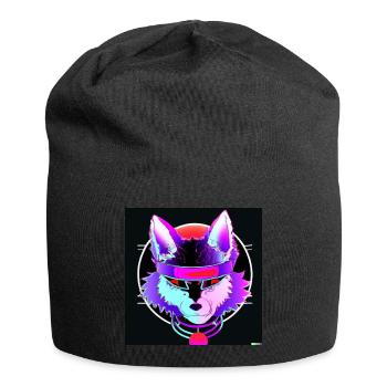 Kitsun Vaporwave Japanese Kami Vaporwave Kitsune - Jersey Beanie - black - Front