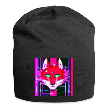 Kitsun Vaporwave Japanische Kami Vaporwave Kitsune - Jersey-Beanie - Schwarz - Vorne