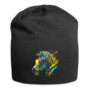 Buntes Zebra mit Sonnenbrille Graffiti Airbrush - Jersey-Beanie - Schwarz - Vorne