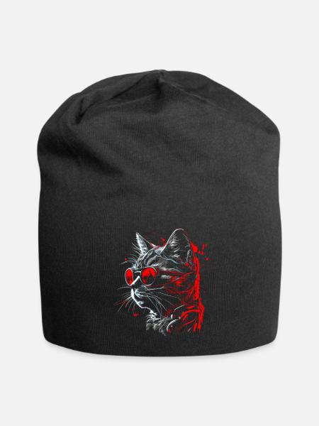 Coole futuristische Steampunk Katze, rote Brille - Jersey-Beanie - Schwarz