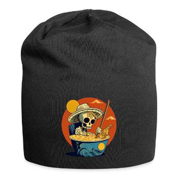 Cooles Skelett sitzt in Ramen Nudelsuppe - Jersey-Beanie - Schwarz - Vorne