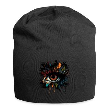 Psychedelisches Auge mit bunten Airbrush Details - Jersey-Beanie - Schwarz - Vorne