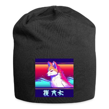Kitsun Vaporwave Japanese Kami Vaporwave Kitsune - Jersey Beanie - black - Front