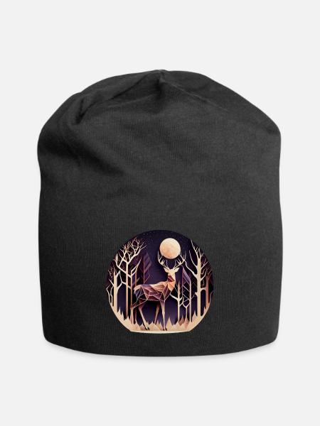 Cerf avec lune dans la forêt avec des arbres - Papercut - Bonnet en jersey - noir