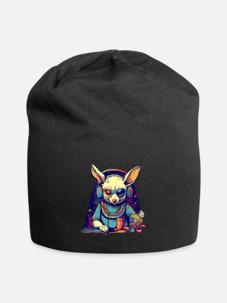 Cooler Hase als DJ mit kaputter Sonnenbrille - Jersey-Beanie - Schwarz
