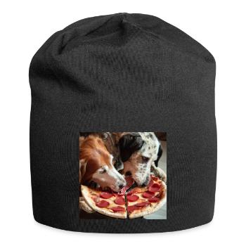 two dogs eating salami pizza - Jersey Beanie - black - Front