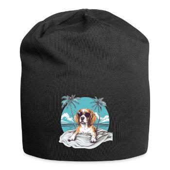 Beagle avec des lunettes de soleil sur la plage vintage - Bonnet en jersey - noir - Devant