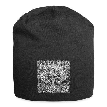 Boho Baum aus vielen detaillierten Blumen Mustern - Jersey-Beanie - Anthrazit - Vorne