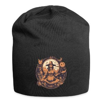 Gloomy beautiful witch with hat and pumpkin - Jersey Beanie - black - Front