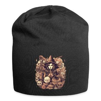 Gloomy beautiful witch with hat and skull - Jersey Beanie - black - Front