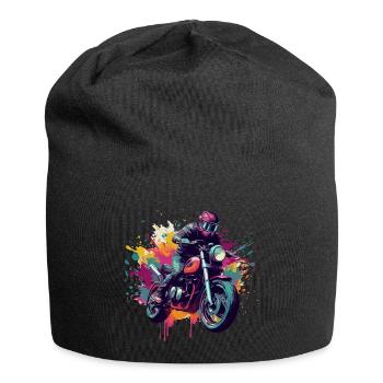 Moto avec tâche de couleur. - Bonnet en jersey - noir - Devant