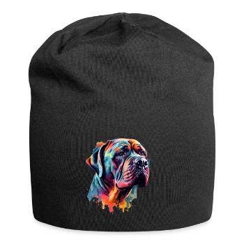 Bunter Mastiff Hund - Jersey-Beanie - Schwarz - Vorne
