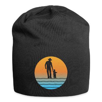 Père au coucher du soleil avec fils père fils grand-père et petit-fils - Bonnet en jersey - noir - Devant