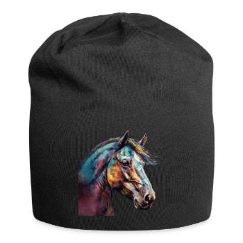 Idée passion chevaux cavalière aquarelle splash - Bonnet en jersey - noir - Devant