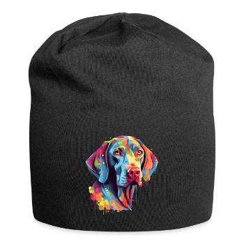 Bunter Weimaraner - Jersey-Beanie - Schwarz - Vorne
