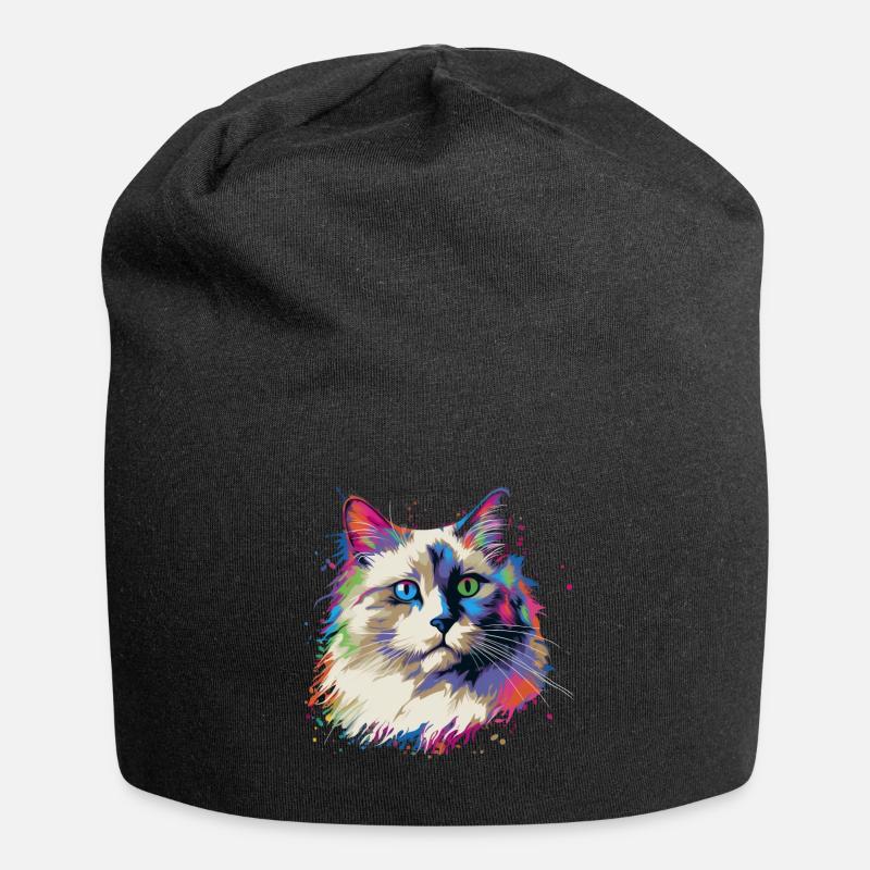 Bunte Ragdoll Katze - Jersey-Beanie - Schwarz