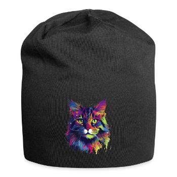 Bunte Maine-Coon-Katze - Jersey-Beanie - Schwarz - Vorne