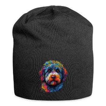 Bunter Lagotto Romagnolo - Jersey-Beanie - Schwarz - Vorne