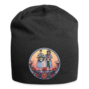Folklore sorabe – couple en costume traditionnel - Bonnet en jersey - noir - Devant