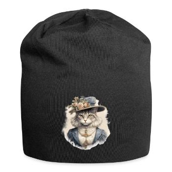 Katze im 1800 Jahre Stil Gekleidet Nobel Barock - Jersey-Beanie - Schwarz - Vorne