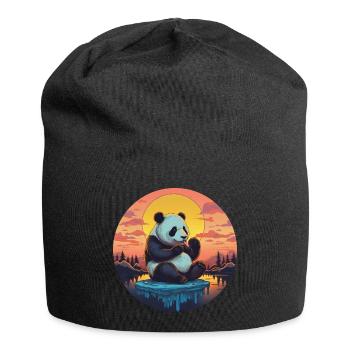 Süßer Panda auf Eisscholle mit Süßigkeiten - Sonne - Jersey-Beanie - Schwarz - Vorne