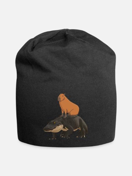 Capybara Krokodil - Jersey-Beanie - Schwarz