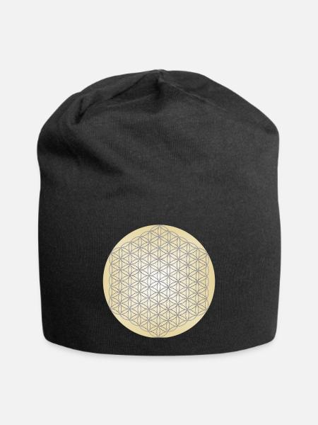 Flower of Life Silver - 5th Dimension - Mandala - Jersey Beanie - black