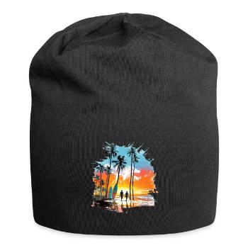 Einfach nur Sommer, Sonne und Strand - Jersey-Beanie - Schwarz - Vorne