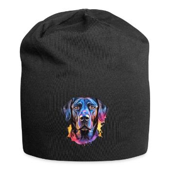 Ein farbenfroher Labrador - Jersey-Beanie - Schwarz - Vorne