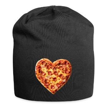 Motif de pizza au cœur pepperoni - Bonnet en jersey - noir - Devant