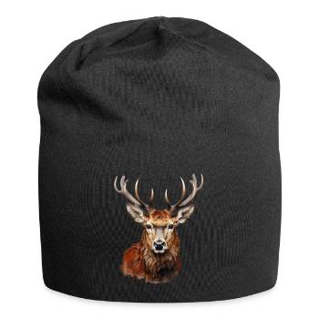 Rothirsch Portrait – Alpen Wildtier Motiv - Jersey-Beanie - Schwarz - Vorne