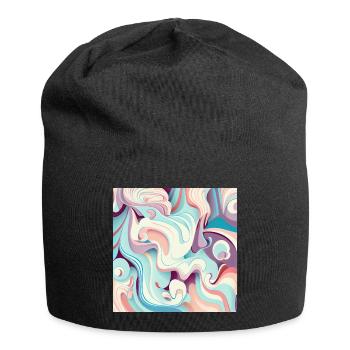 Pastellfarbenes mehrfarbiges abstraktes Wirbelmuster - Jersey-Beanie - Schwarz - Vorne