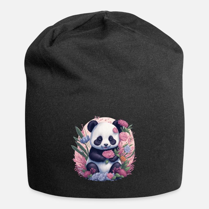 Fleurs de panda - Bonnet en jersey - noir