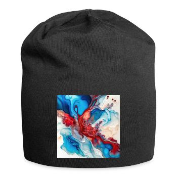 Red White And Blue Paint Swirl Pattern - Jersey Beanie - black - Front