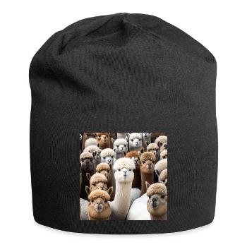 Alpaka-Muster - Jersey-Beanie - Schwarz - Vorne